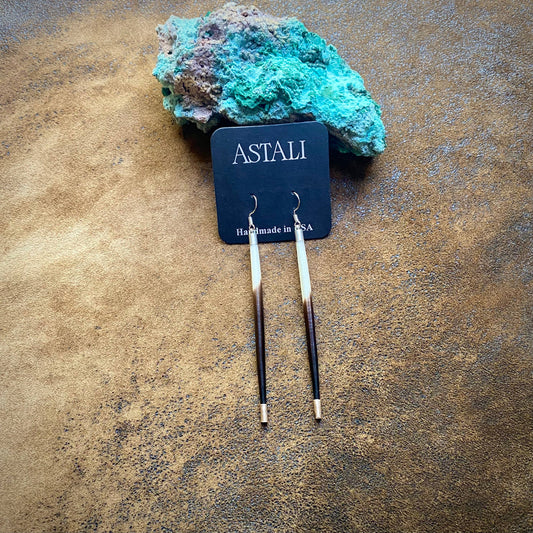 Porcupine Quill Earrings Black/Brown/Ivory, Silver