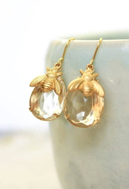 Honey Bee Earrings - glass drop earrings