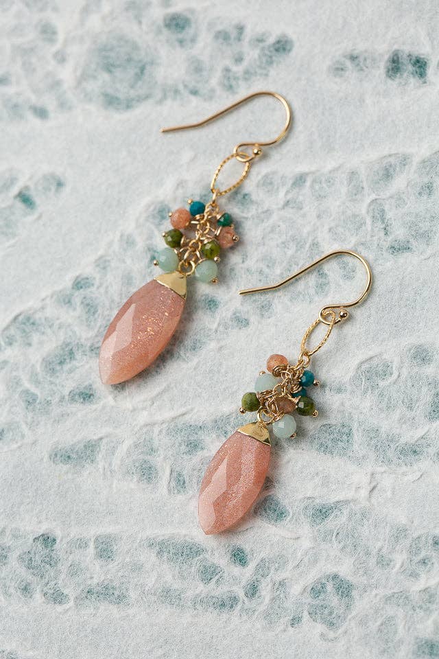 Surrender Chrysocolla, Amazonite with Sunstone Briolette Earrings