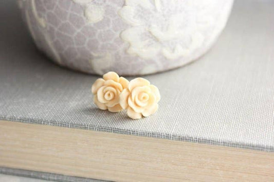 Butter Yellow Rose Stud Earrings