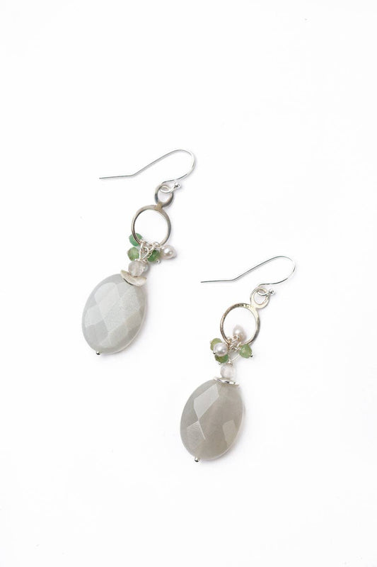 Spring Frost Freshwater Pearl and Green Jasper Cluster Earrings