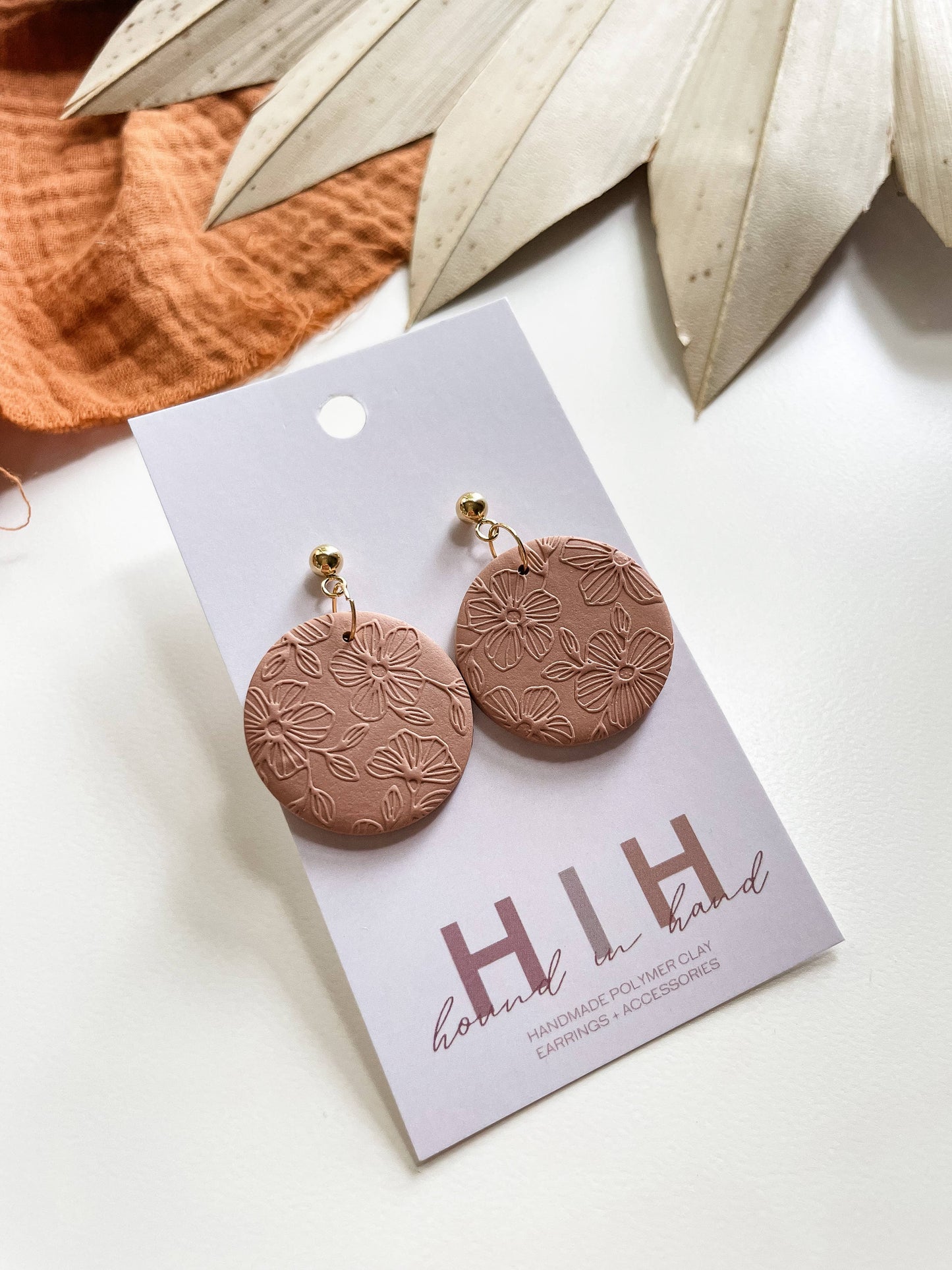 Brown Floral Circle Dangle Earrings