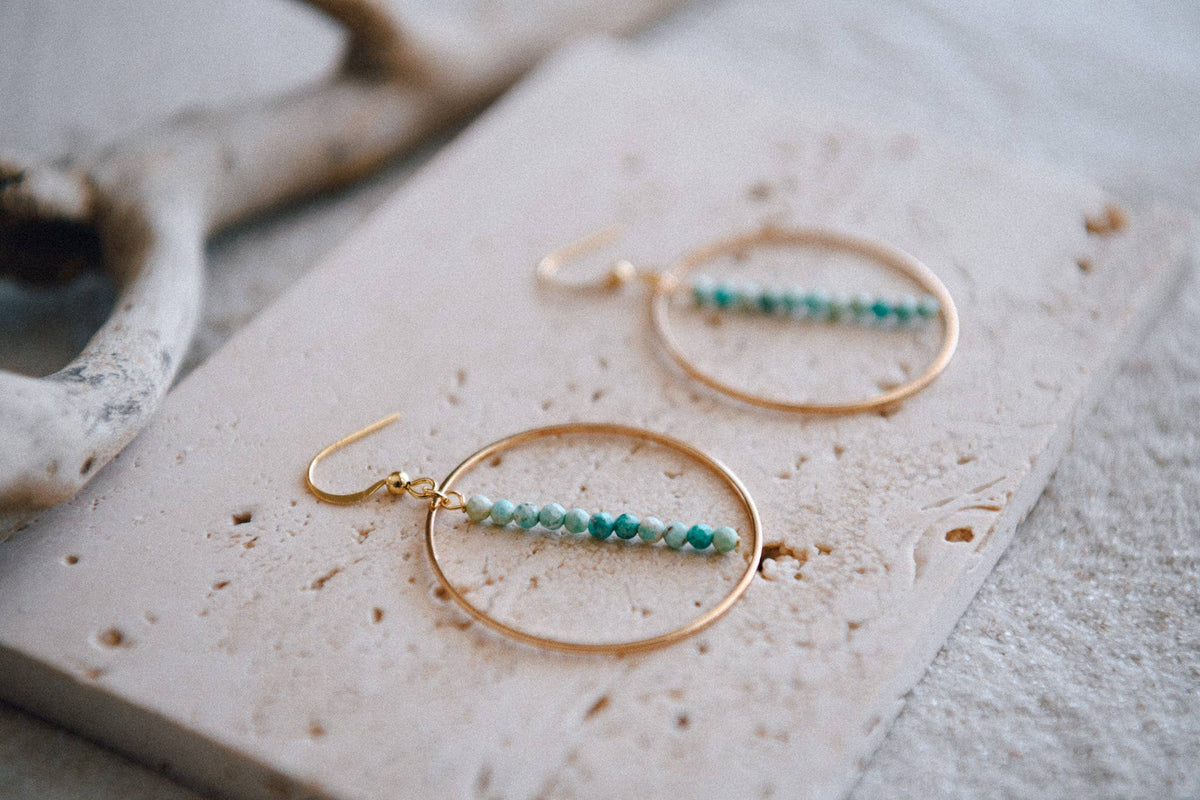 Gemstone and Gold Drop Hoop Earrings