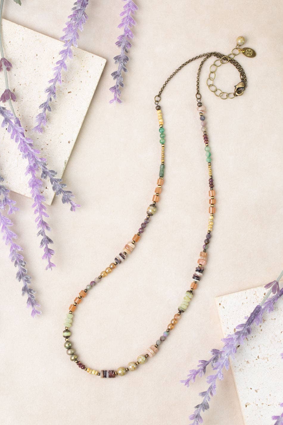 Apatheia 23-25" Fancy Jasper, Czech Glass, Shell Simple Necklace