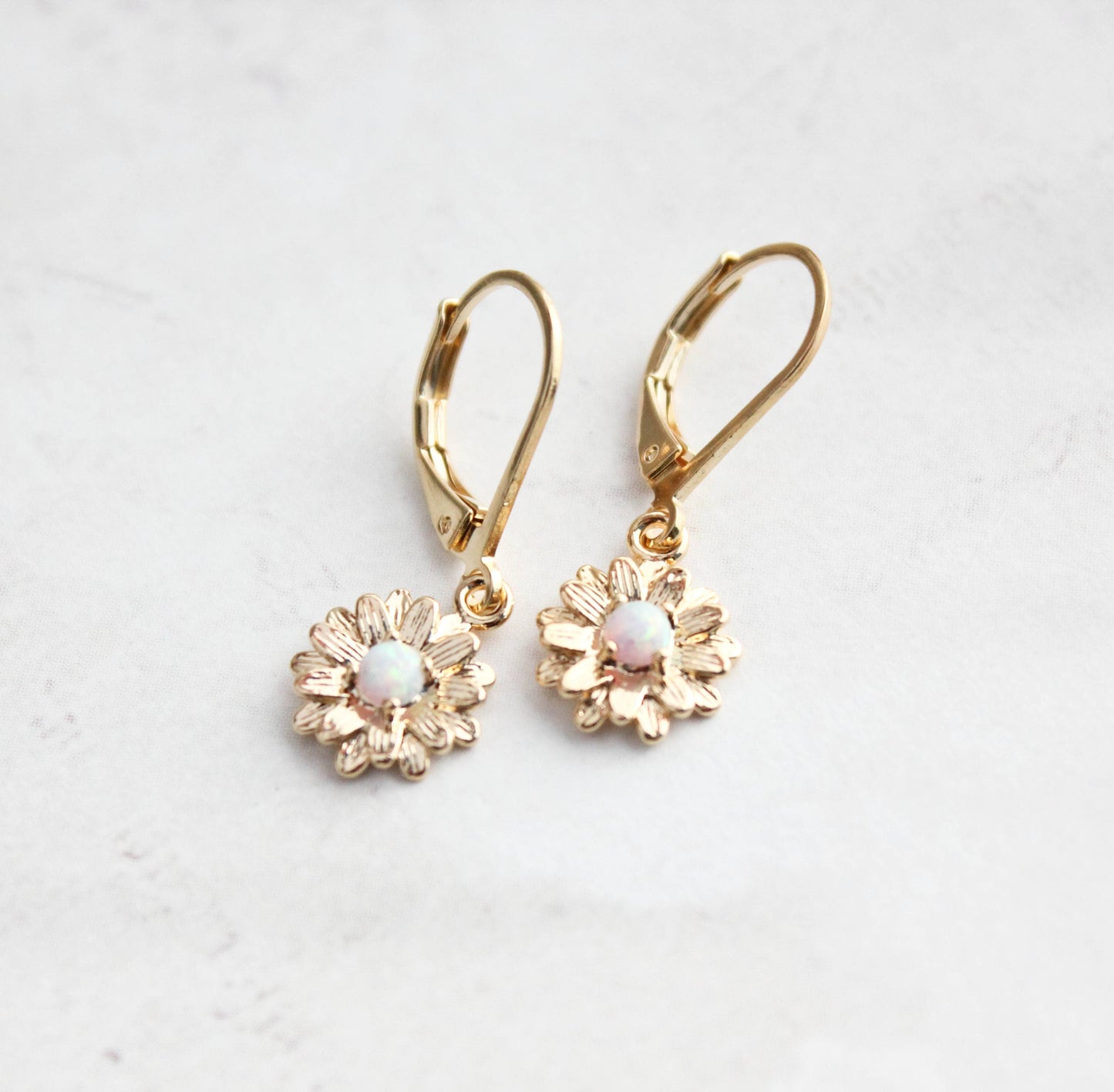 Daisy Earrings - Glossy Gold and Opal