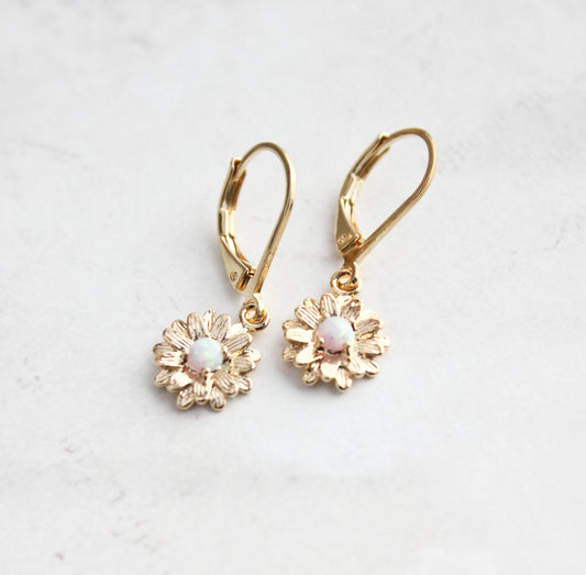 Daisy Earrings - Glossy Gold and Opal