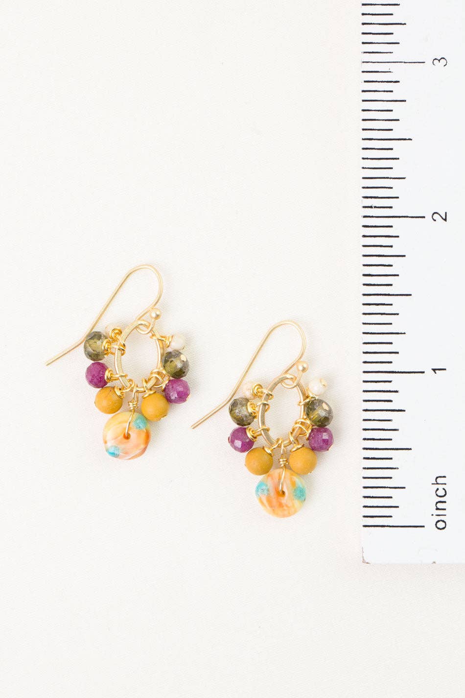 Ember Ruby, Spiny Oyster, Czech Glass Cluster Earrings