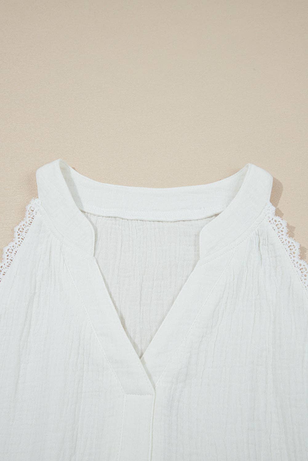 Crinkle Gauze Lace Trim Summer Top