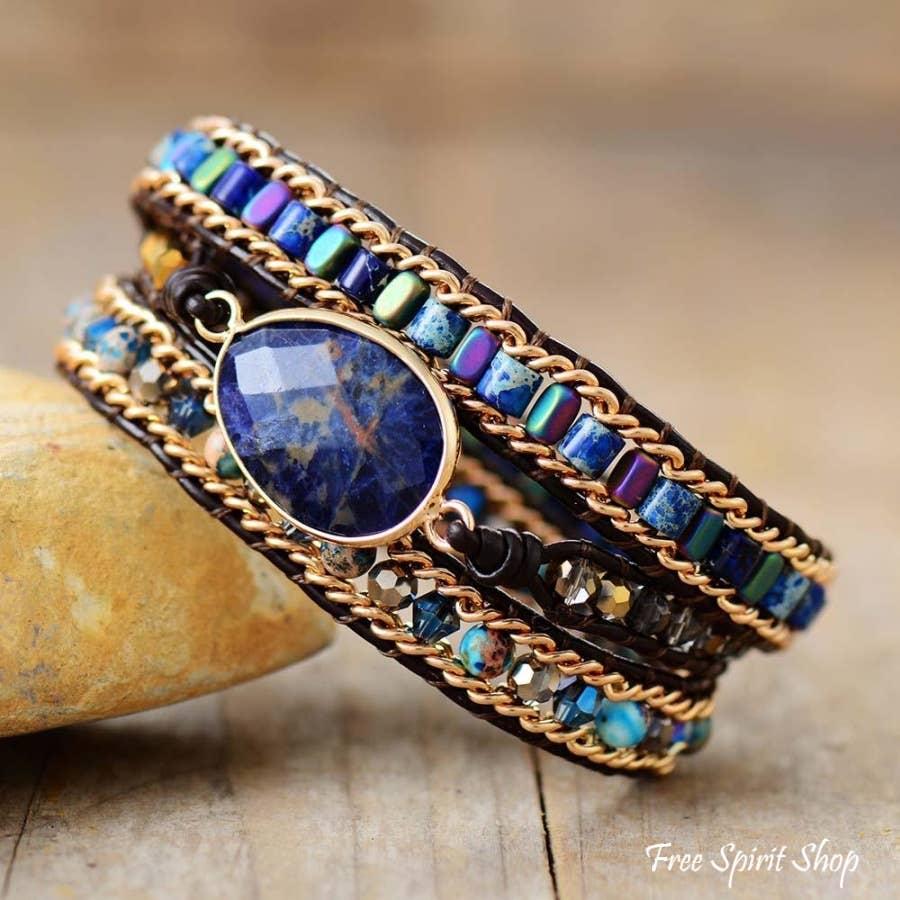 Gemstone Leather Wrap Bracelet