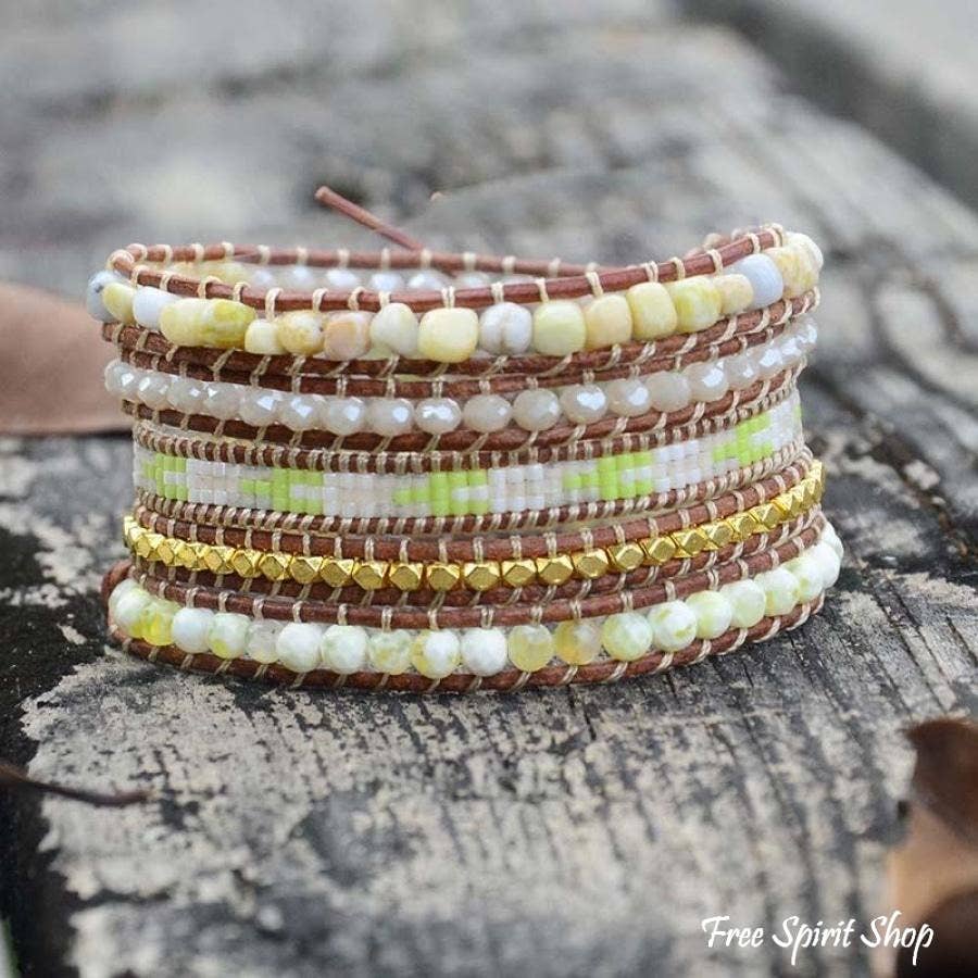 Gemstone Leather Wrap Bracelet