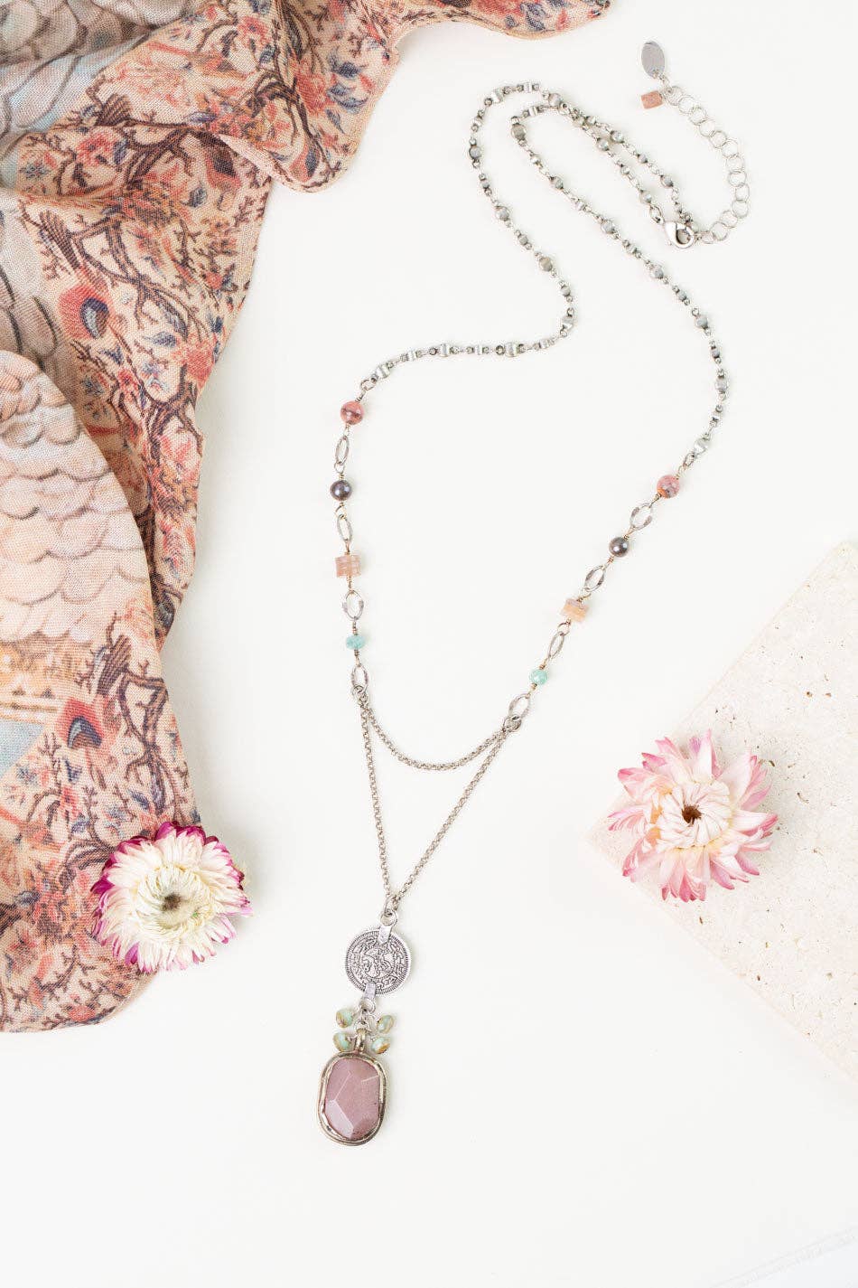 Namaste 23.5-25.5" Czech Glass, Jasper, Freshwater Pearl Statement Necklace
