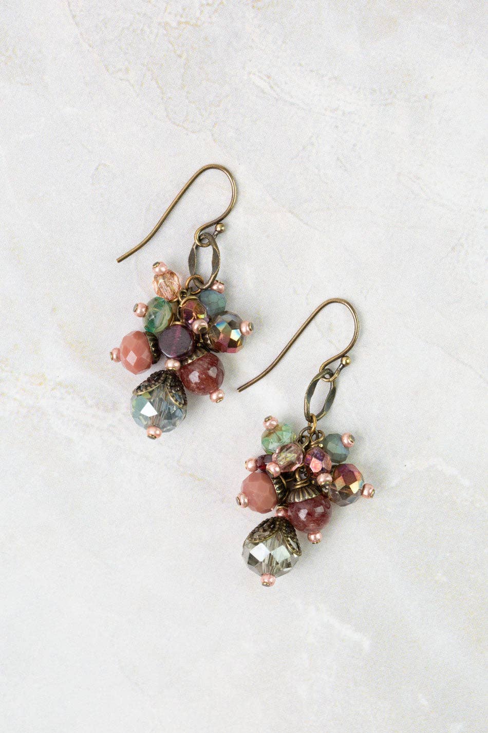 Mauve Garnet, Lepidolite, Czech Glass Cluster Earrings