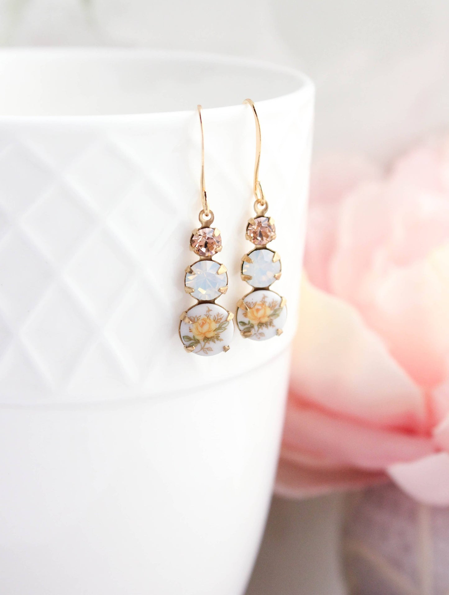 Vintage Yellow Rose Earrings