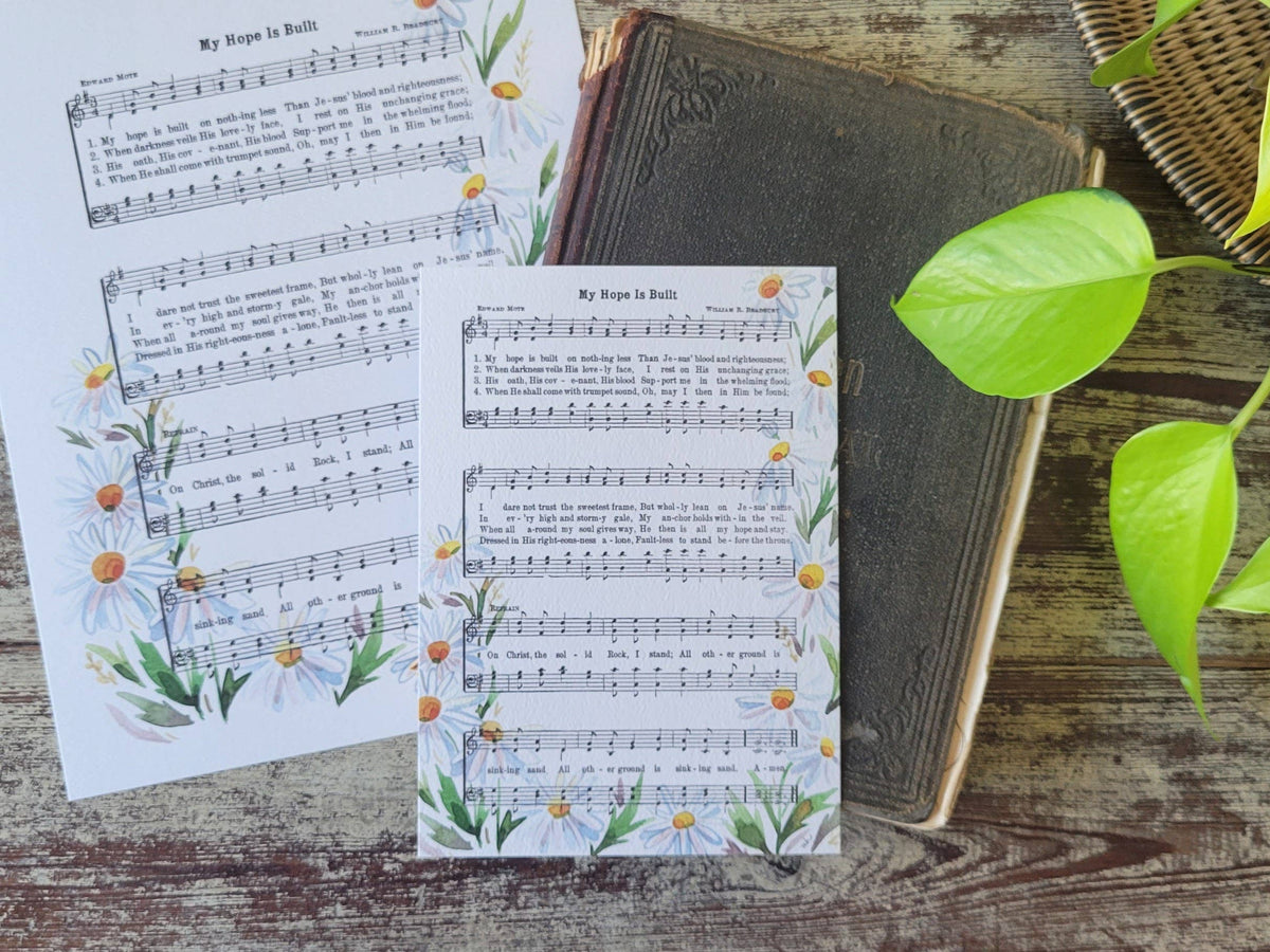 “My Hope is Built” with Daisies Watercolor Hymn Print