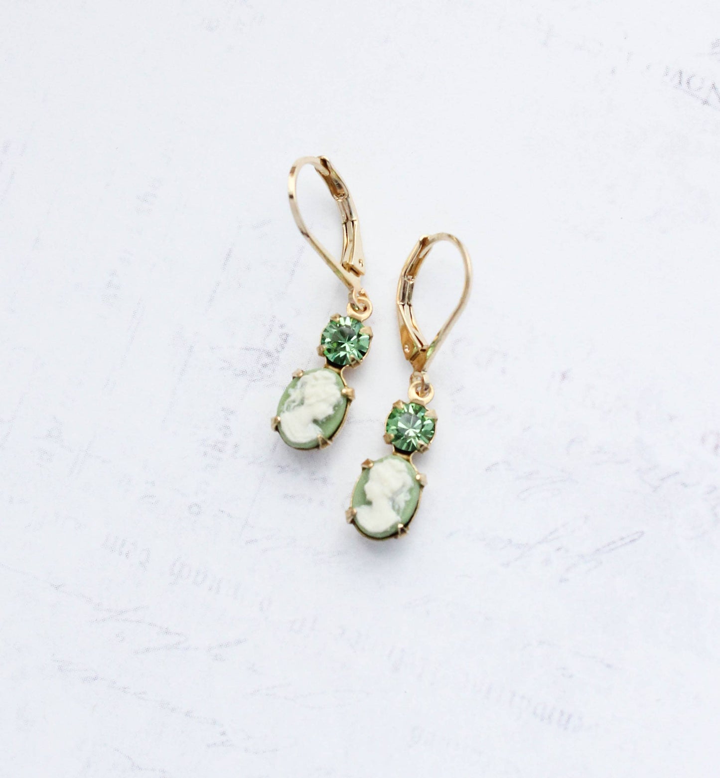 Tiny Lady Cameo Earrings- Light Green