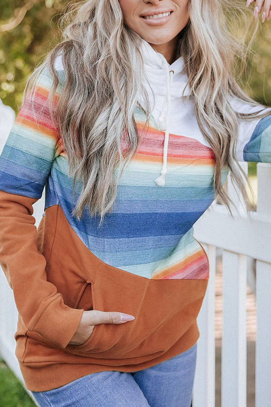 Stripe Colorblock Pocketed Hoodie