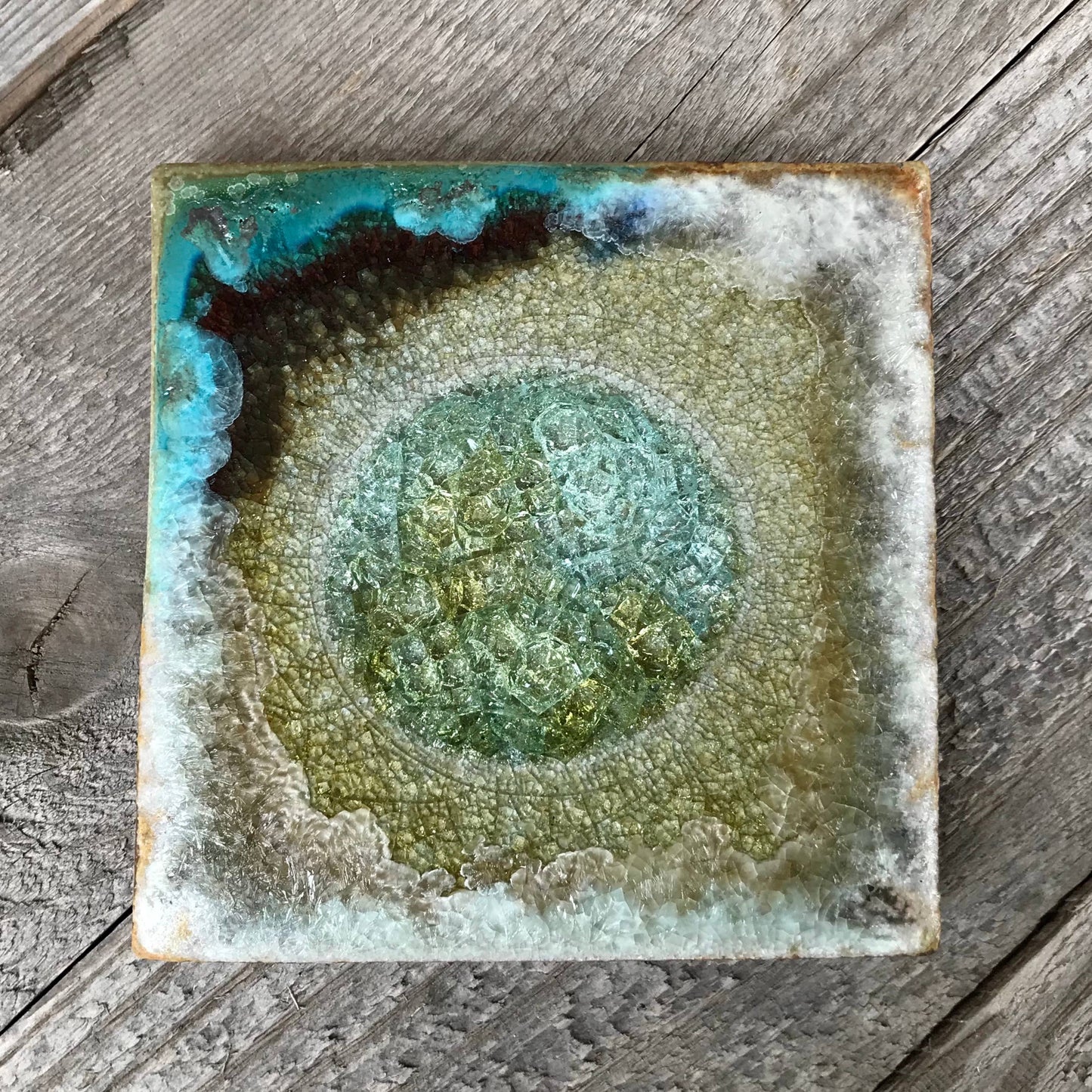 Square Coaster - Green & Copper