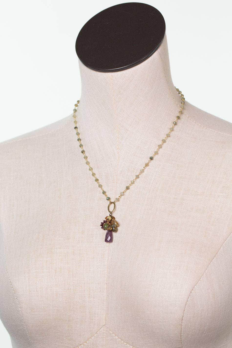 Apatheia 17.5-19.5" Czech Glass, Cats Eye, Purple Jasper Cluster Necklace