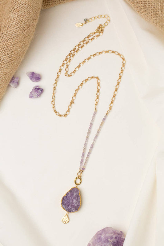 Wildflower 30.5-32.5" Faceted Ametrine With Gold Plated Raw Amethyst Statement Necklace