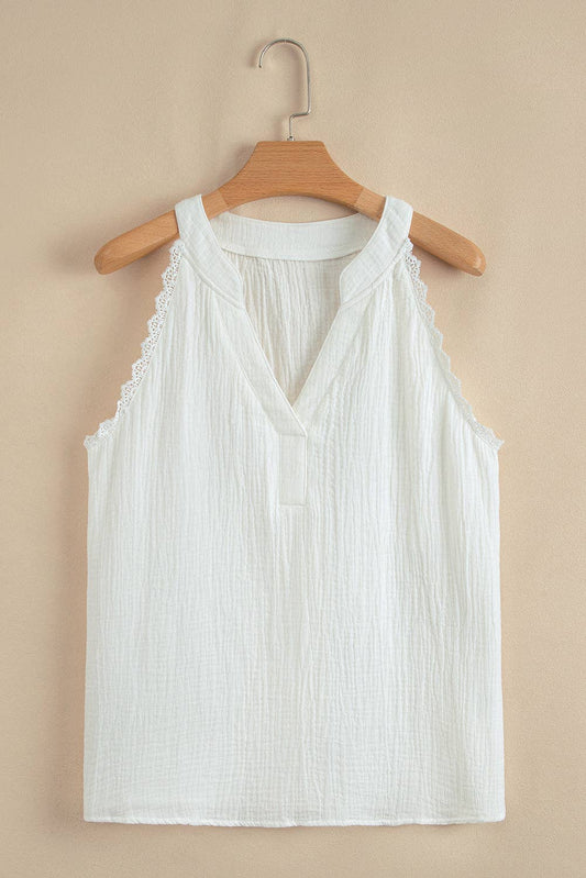 Crinkle Gauze Lace Trim Summer Top