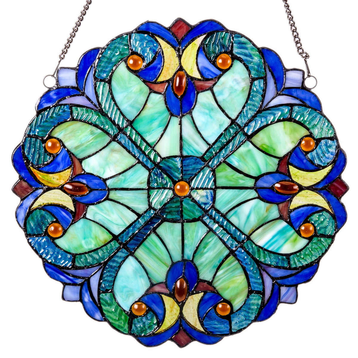 12" Halston Edwardian Stained Glass Window Panel: Blue
