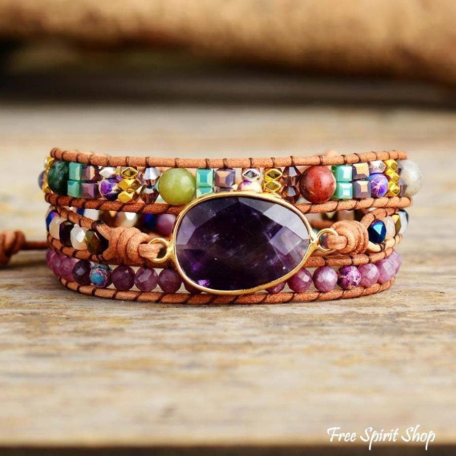 Gemstone Leather Wrap Bracelet