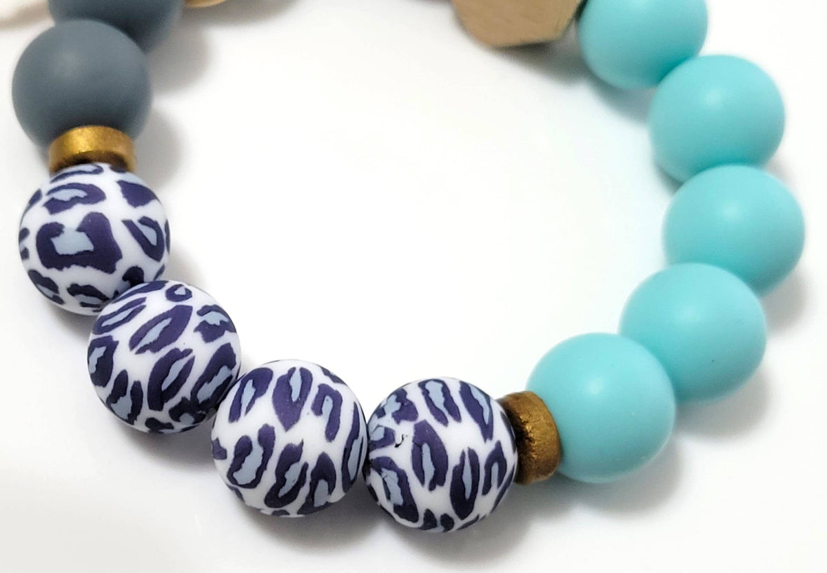 Gray Leopard & Teal Silicone Wristlet