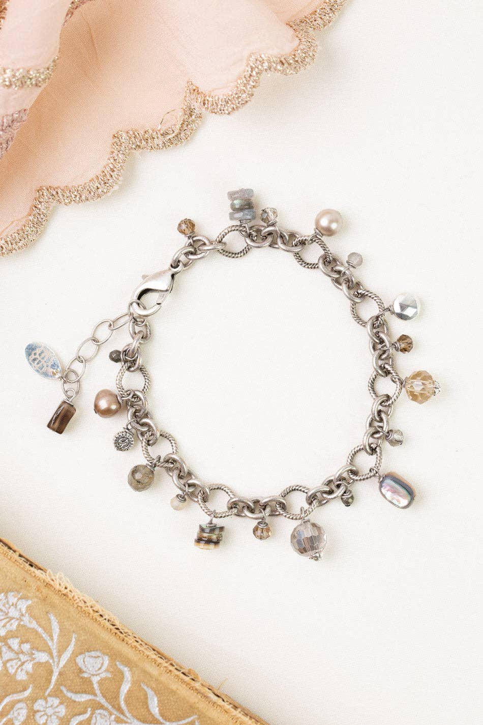 Windsor Castle 7.5-8.5" Abalone, Labradorite, Crystal Statement Bracelet