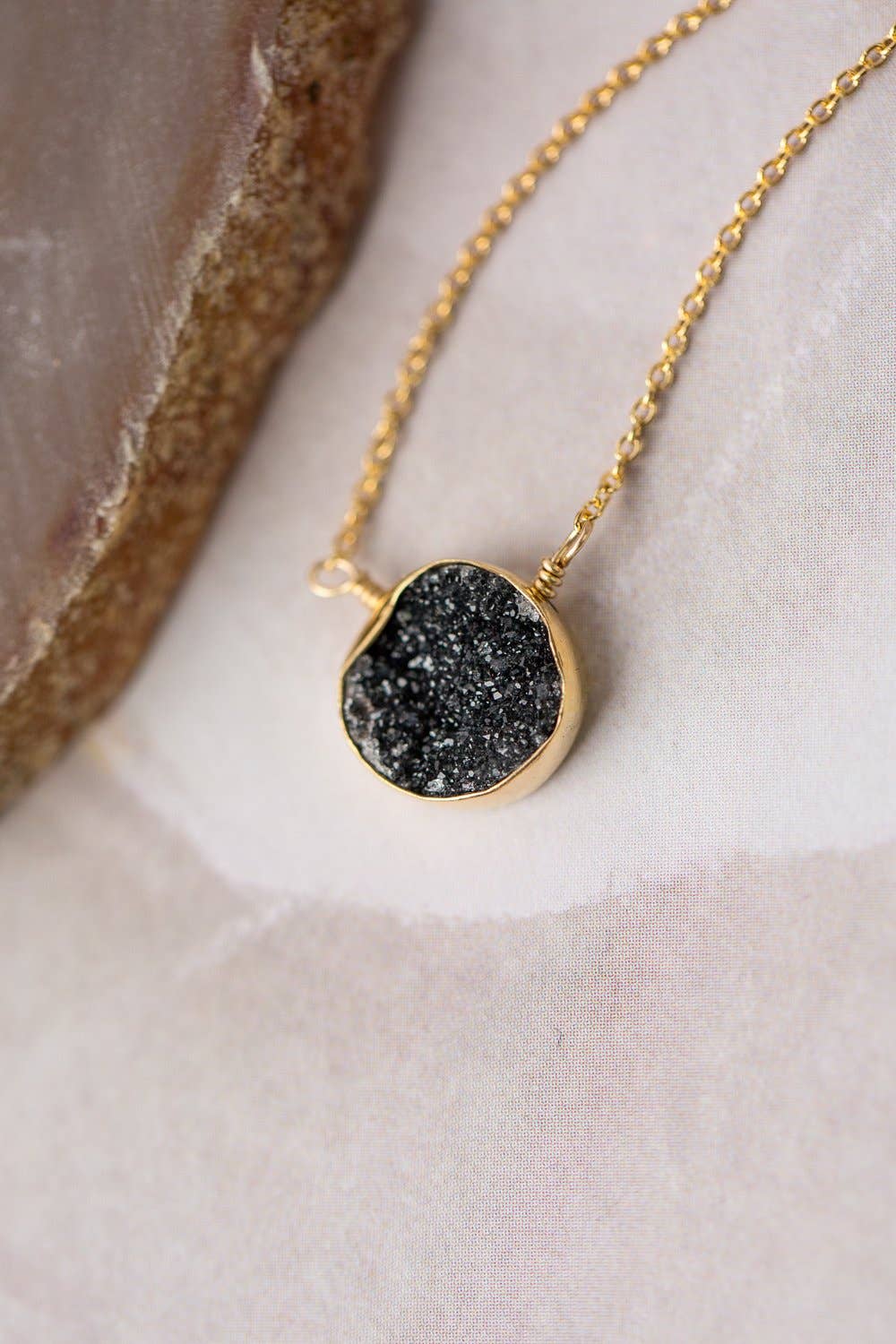 Favorites 16.5-18.5" Black Druzy Focal Necklace