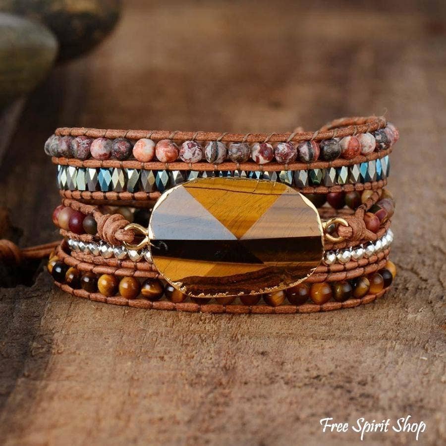 Gemstone Leather Wrap Bracelet