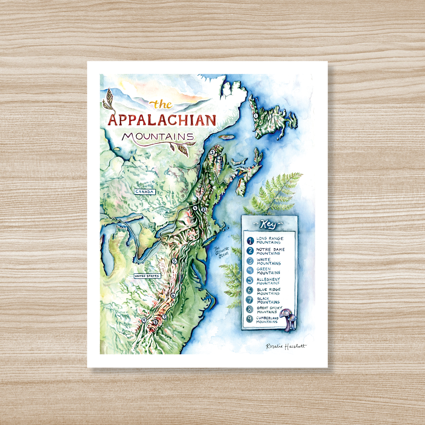 Appalachian Mountains Map - Watercolor Art Print