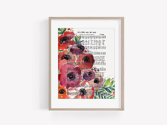 “It is Well with my Soul” Floral Watercolor Hymn Print