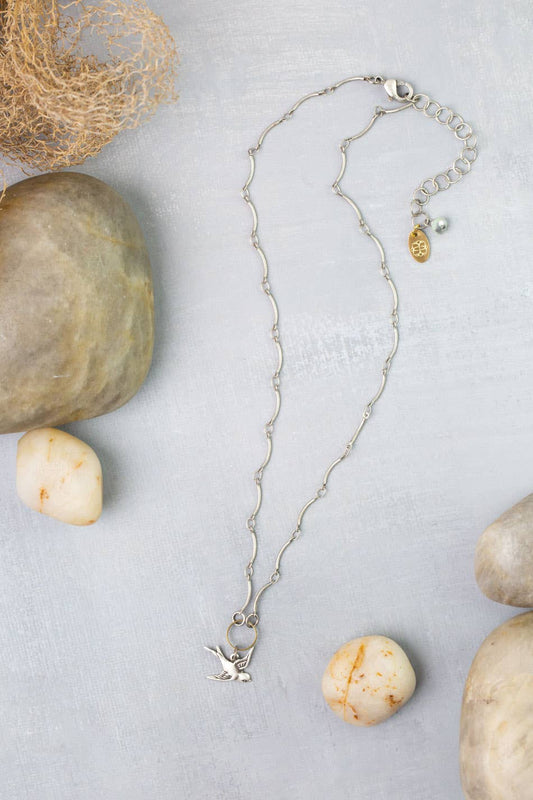 Venetian Dreams 15.25-17.25" Antique Silver Flying Sparrow Simple Necklace