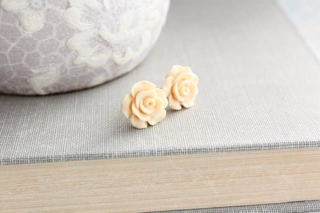 Butter Yellow Rose Stud Earrings