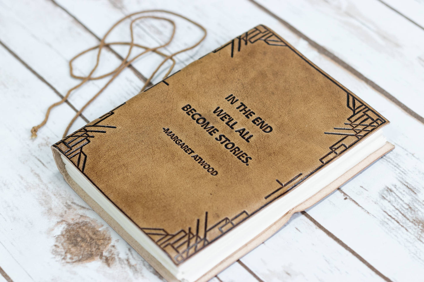 We All Become Stories Margaret Atwood Quote Leather Journal