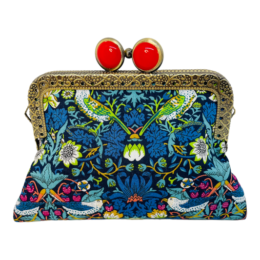 ON THE GO Credit Card Clutch - Strawberry Thief Blue-Green