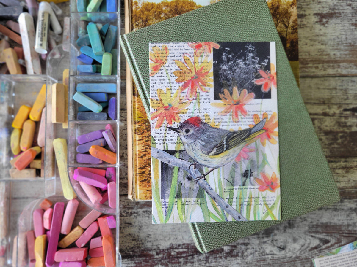 Ruby-Crowned Kinglet Mixed Media Bird Print