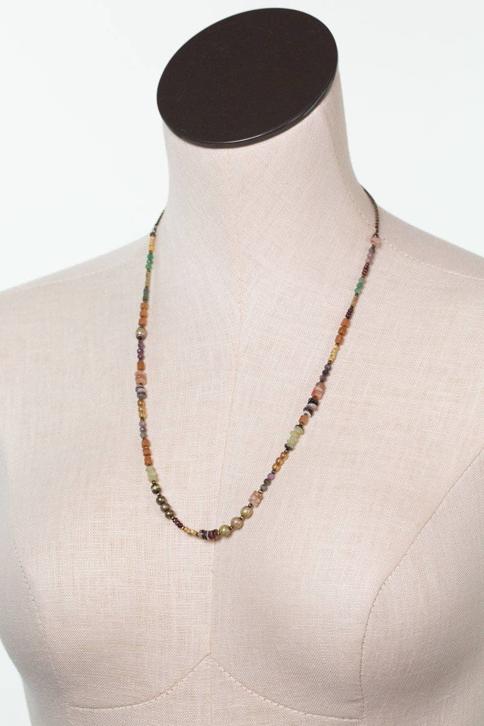 Apatheia 23-25" Fancy Jasper, Czech Glass, Shell Simple Necklace