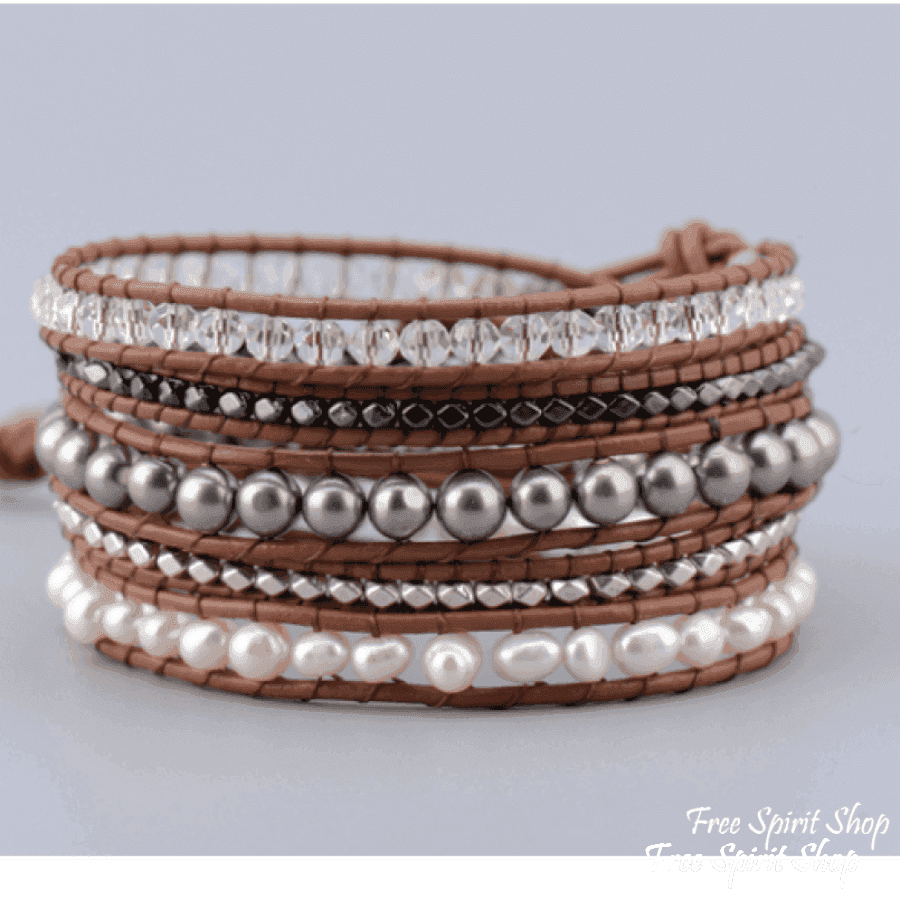 Gemstone Leather Wrap Bracelet