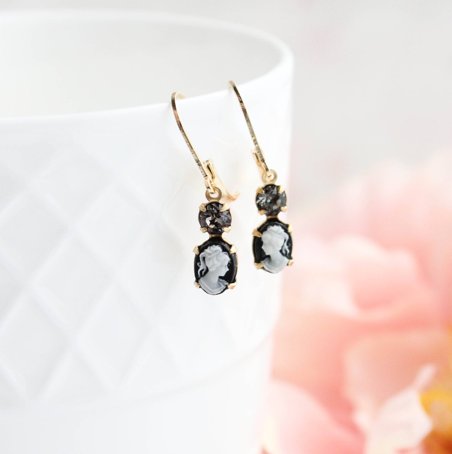 Lady Cameo Earrings- Black and Cream