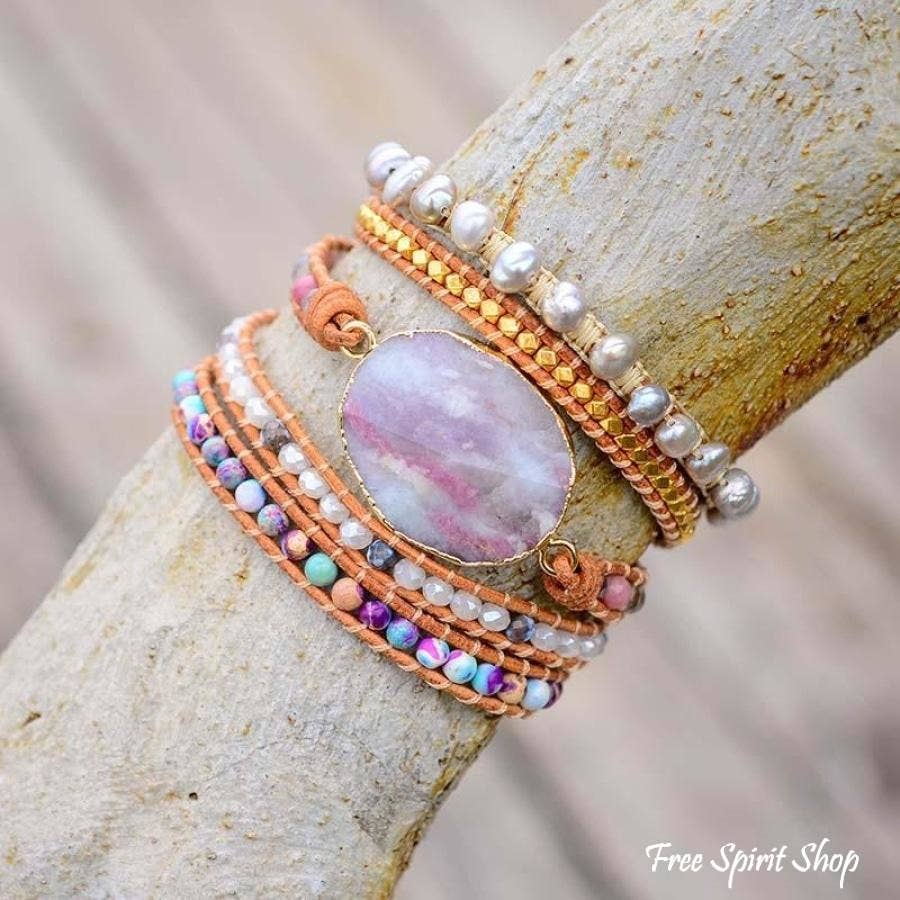 Gemstone Leather Wrap Bracelet