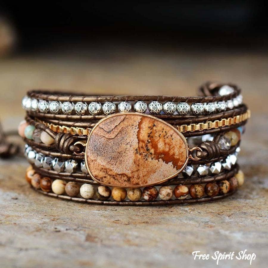 Gemstone Leather Wrap Bracelet