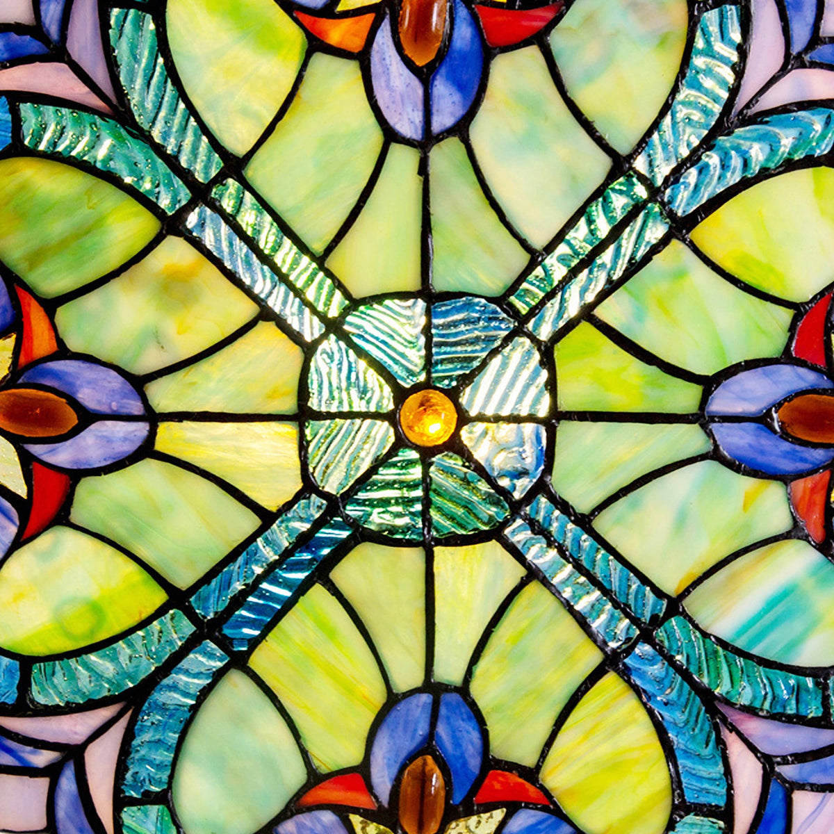 12" Halston Edwardian Stained Glass Window Panel: Blue