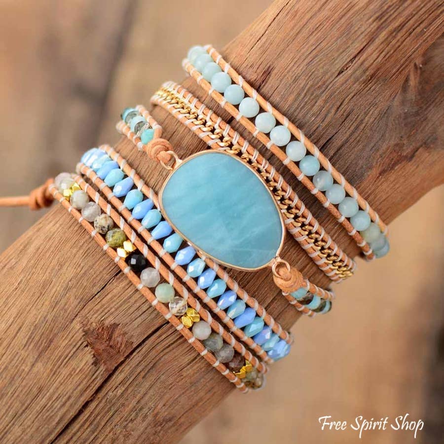 Gemstone Leather Wrap Bracelet