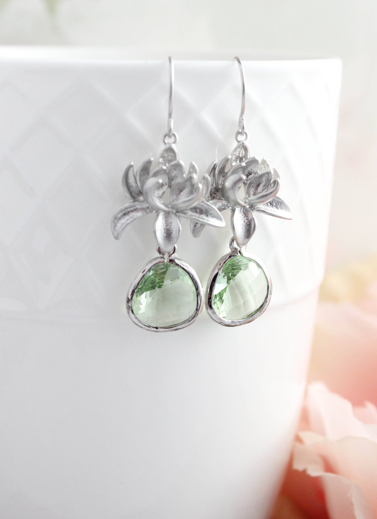 Lotus Flower Earrings- Light Green