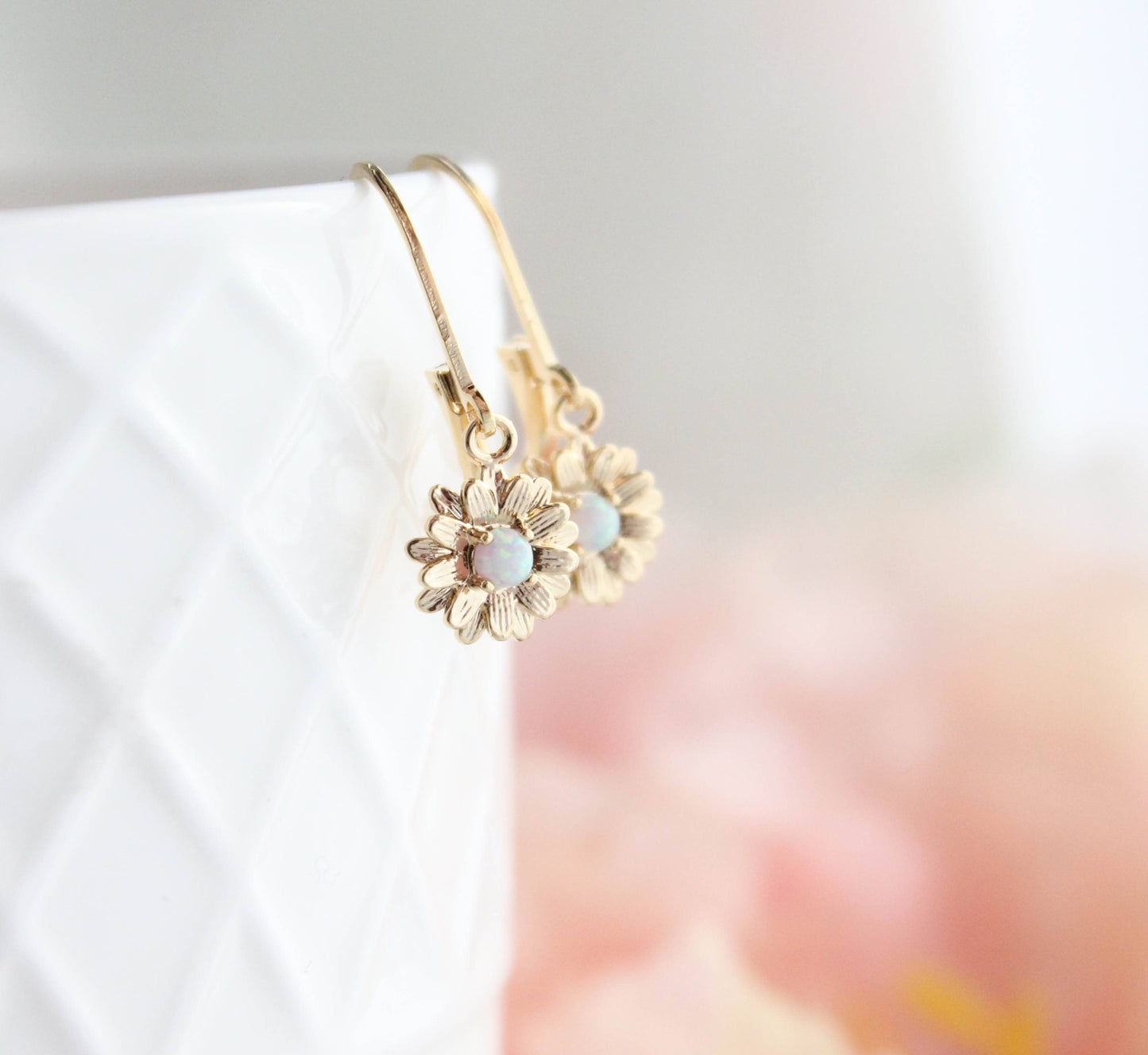 Daisy Earrings - Glossy Gold and Opal