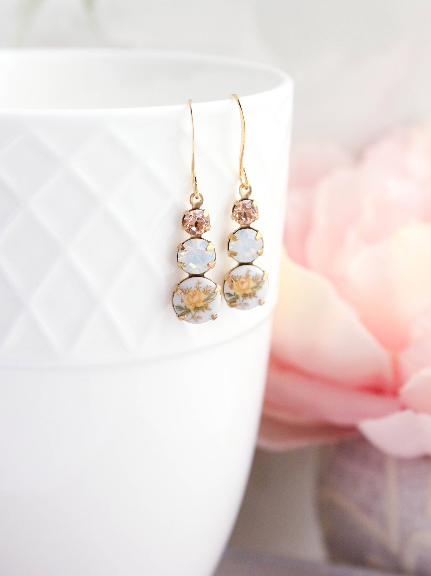Vintage Yellow Rose Earrings