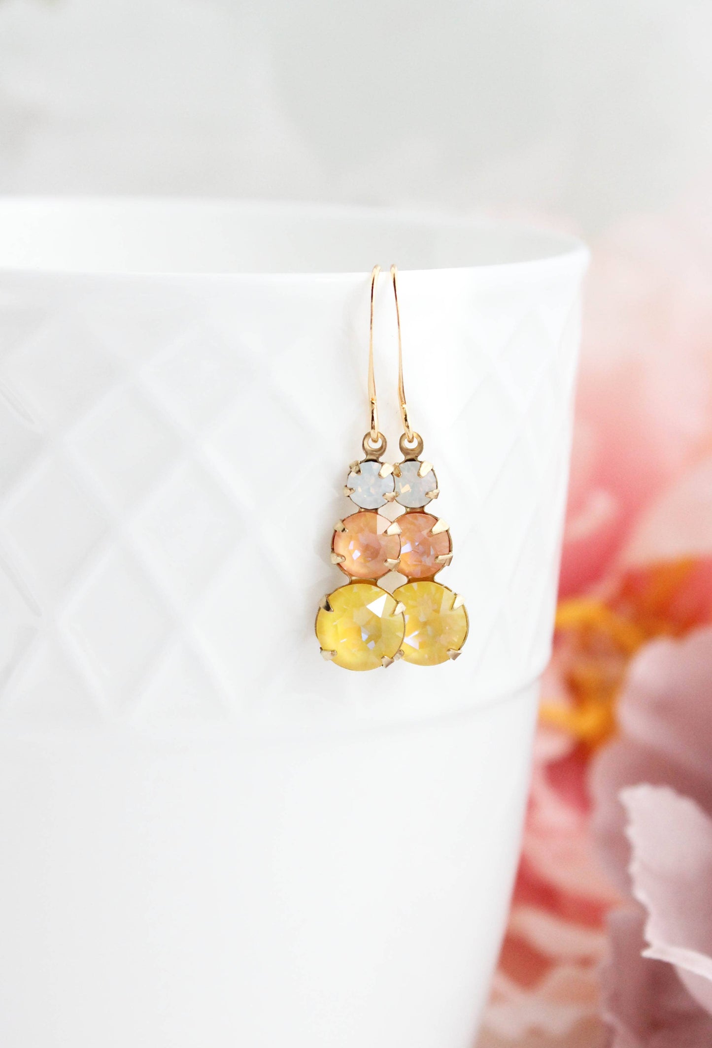 Vintage Glass Earrings- Light Peach and Yellow