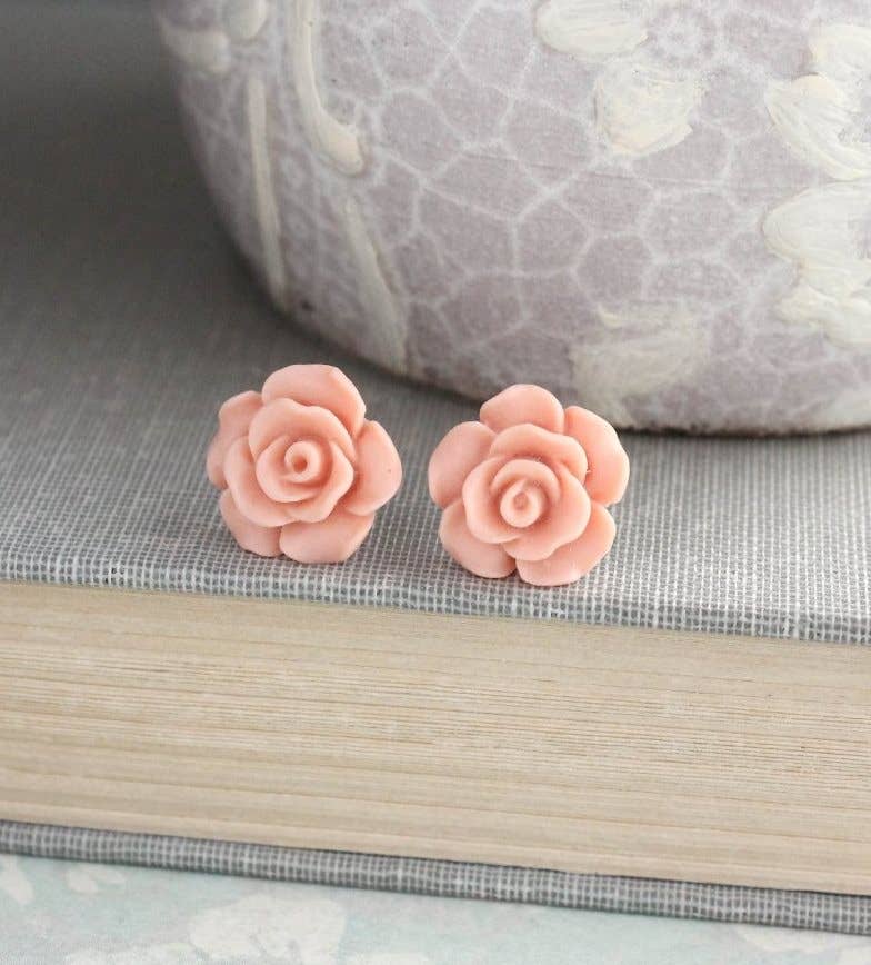 Peach Blush Rose Studs (Seven Colors): 5-Peach Blush