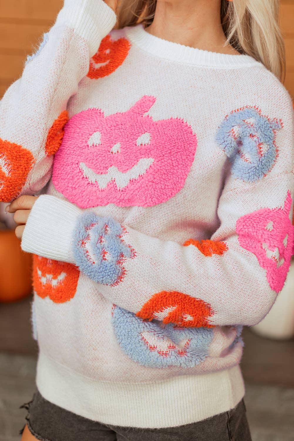 Halloween Pumpkin Round Neck Sweater
